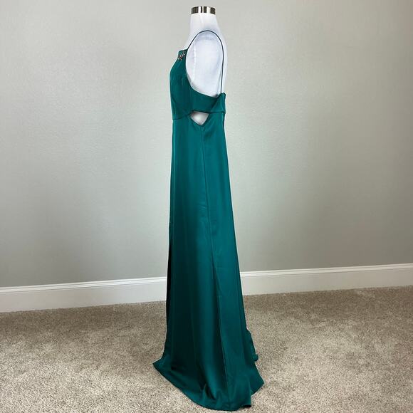 Sachin & Babi Satin Cut Out A-Line Long Evening Gown Green Size 10 Formal Dress - Picture 6 of 13